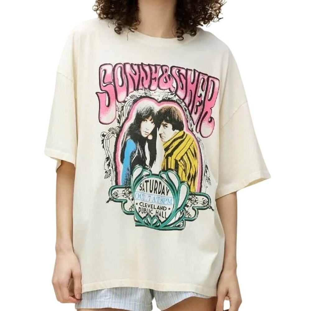 DAYDREAMER Sonny & Cher Cleveland OS Tee in Stone Vintage New with Tag MSRP $98